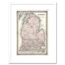 1855 Colton Map Michigan Art Print Frame Framed Picture Poster Art Mount 12x16