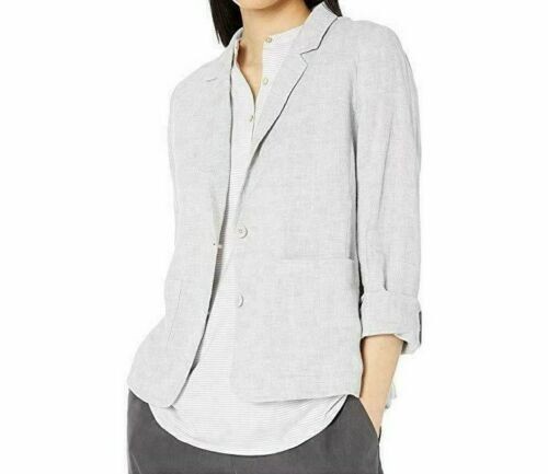 EILEEN FISHER Sz S Pearl Shaped Two-Button Metallic Linen Blazer Jacket NWT $298 - Picture 5 of 12