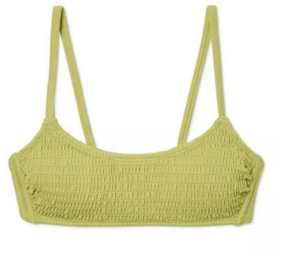 Xhilaration Juniors' Smocked Bralette Bikini Top - Green Size Small 0-2