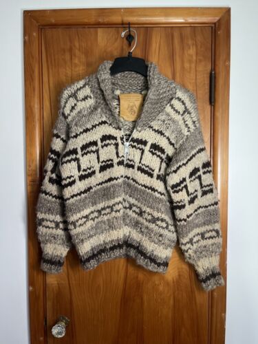 VTG Cowichan Hand Knit Wool Zip Sweater Shawl Jac… - image 1