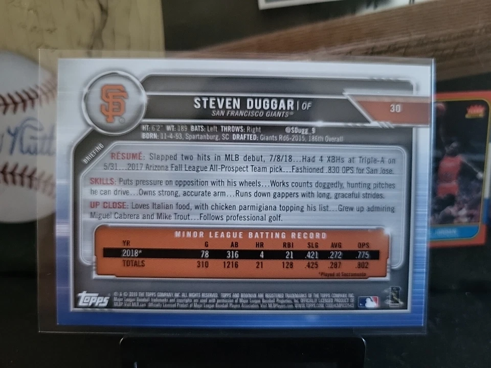 2019 Bowman Steven Duggar Gold #01/50 🔥 San Francisco Giants - Image 3 of 4
