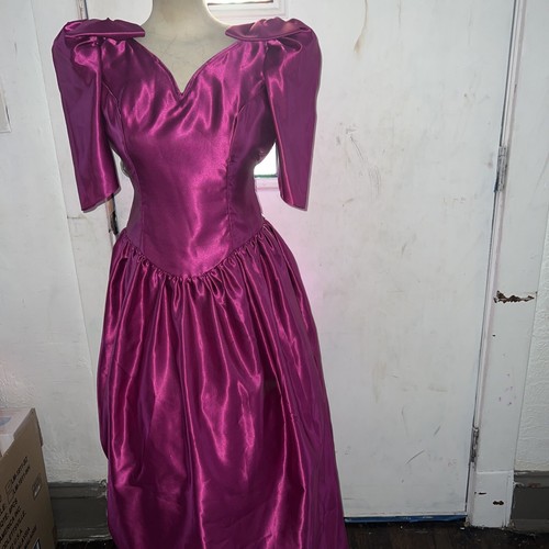 Vtg 80s Prom Party Maxi Dress Gown Puff 