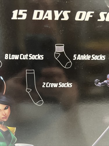 Marvel 15 Days Of Socks Kids Large Shoe Size 3-10 New In Sealed Box - Picture 2 of 3