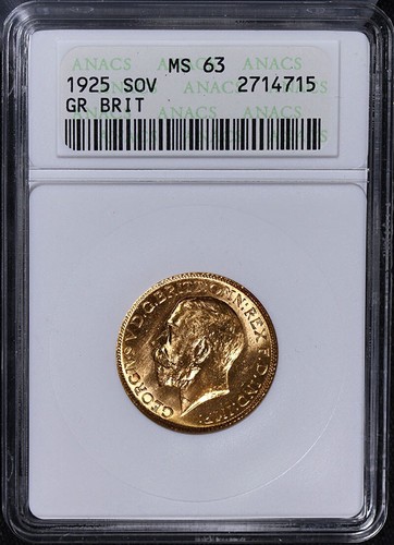 1925 Great Britain Gold Sovereign ANACS MS63 - Picture 3 of 4
