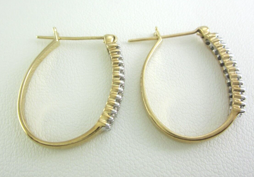 BEAUTIFUL LADIES 10K YELLOW GOLD DIAMOND HOOP EARRINGS .24TCW 3.7G - Picture 12 of 14