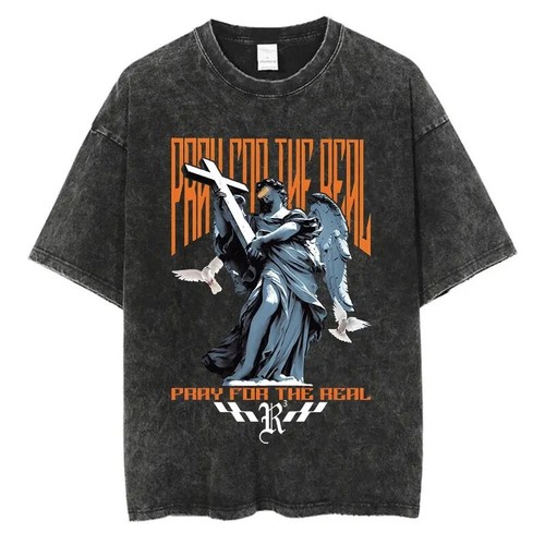 Men’s Washed Streetwear Graphic T-Shirt – Harajuku Hip Hop Cotton Tee Loose Fit - Picture 2 of 9