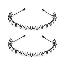Metal Hair Bands Wavy Hairbands Headband for Men Black Zigzag Unisex, 2 Pcs