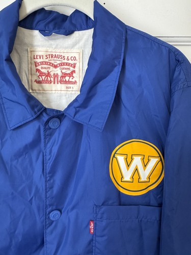 Levi’s Golden State Warriors Jacket Blue Windbreaker Men’s Large Snap Button NBA - Picture 3 of 7