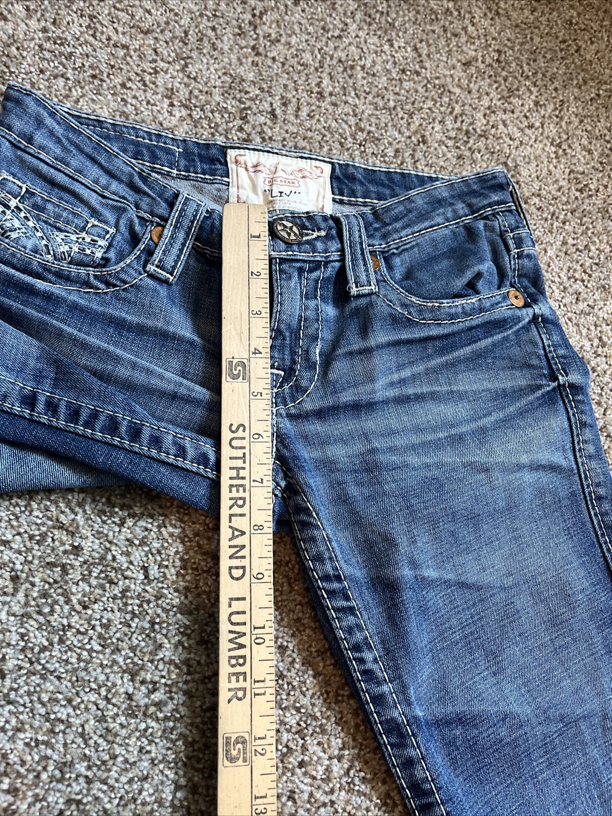 Big Star Liv Jeans Womens 26R (meas 28x31) Blue Bootcut Distressed Denim - View 9