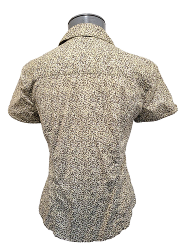 Size XS Eddie Bauer Stretch Olive Floral Print Short Sleeve Button Up Shirt Top - Picture 2 of 3