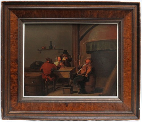 UNKNOWN ARTIST ANTIQUE TAVERN SCENE OIL PAINTING ON PANAL 13 1/2" X 11" - Picture 2 of 6