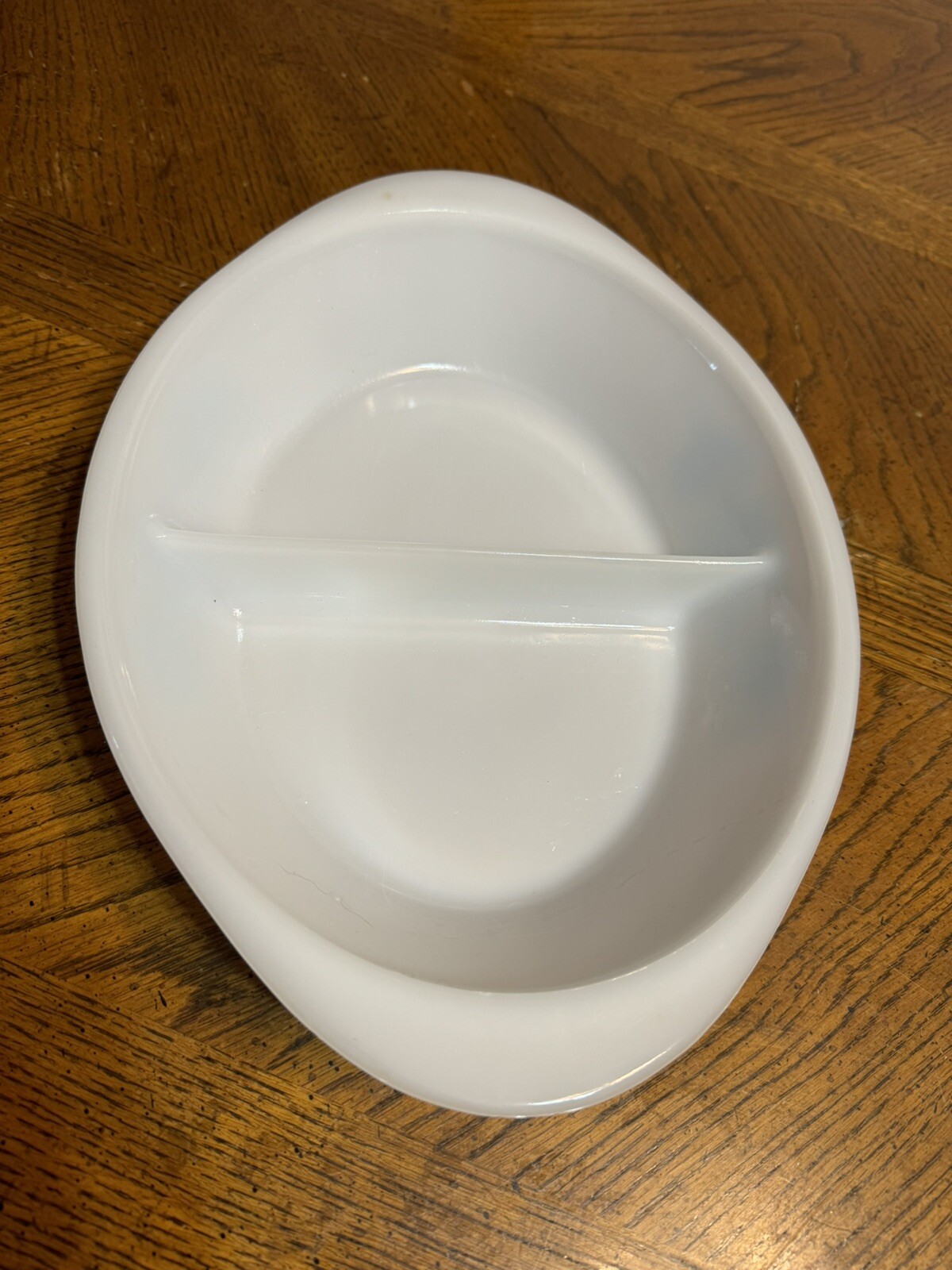 Vtg Glasbake Blue Thistle Flower Milk Glass Oval Divided Dish Made In USA