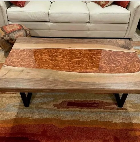 60" x 30" Epoxy Wooden Coffee Table Handmade Furniture With 18 Inches Iron Stand - Picture 1 of 11