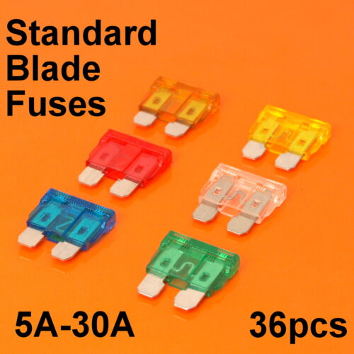 Quality 36pc Standard Blade Fuses For Car Van Bike Fuse 5A 10A 15A 20A 25A 30A - Picture 1 of 3