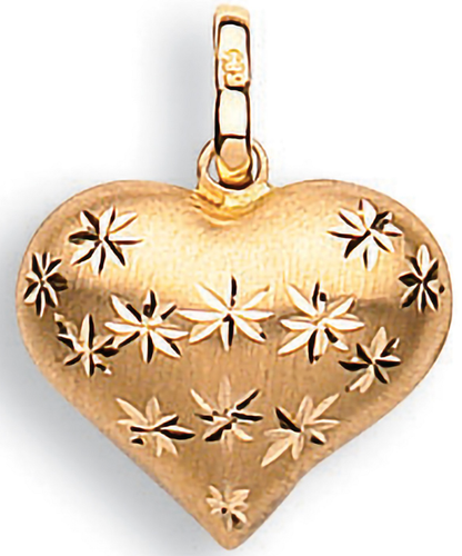 14K Yellow Gold Diamond-Cut Puffed Heart Pendant - 20mm X 16mm, Gift Box Included