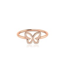 Shiny Round Cut Natural Diamond Beautiful Butterfly women Ring In 10K Rose Gold