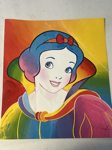 Menge 4 beschädigte Peter Max signierte Serigrafie Schneewittchen Disney Suite Kunstdruck Vintage - Bild 6 von 14