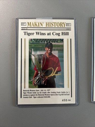 Tiger Woods 1997 Ballstreet Makin History 2 4x6 Post Cards 468/500 - Picture 3 of 4