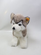 Steiff Stofftier 104985 Bernie, Husky hellgrau 14,3 cm H, Steiff Knopf/-Fahne