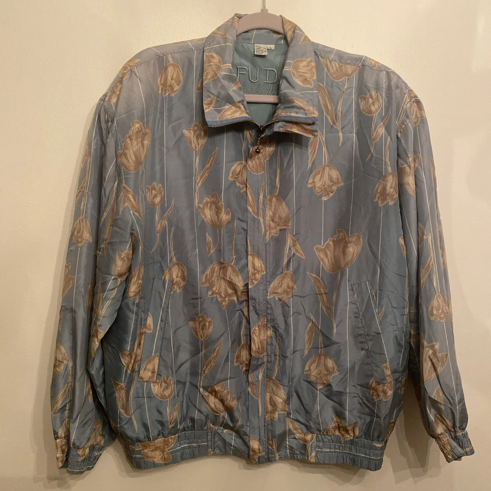 Veste de survêtement fleurie en soie Fuda Supreme 100% soie taille L