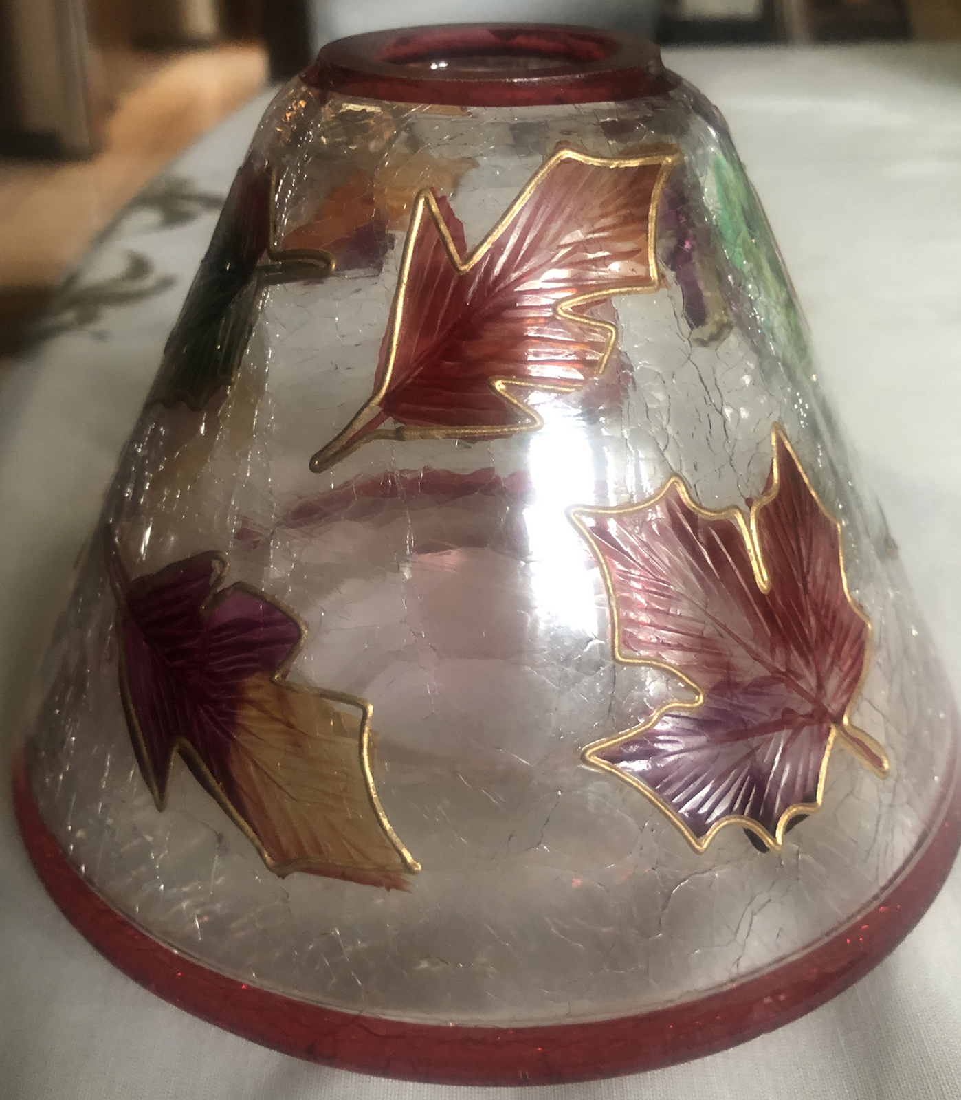 Vintage YANKEE CANDLE SHADE Leaves Crackle Glass Excellent eBay