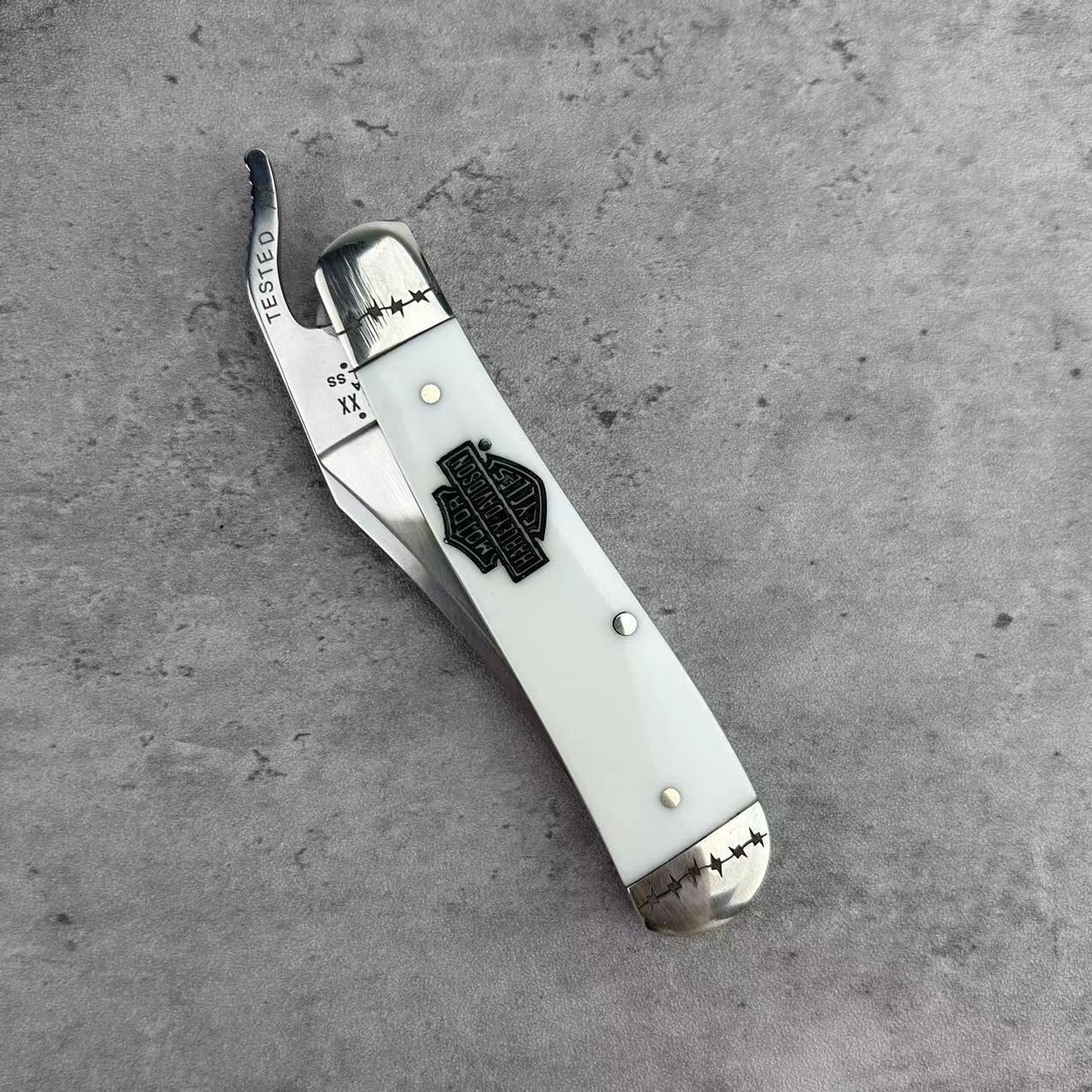 CASE XX Harley-Davidson Russlock White HANDLE Pocket Knife - 52249