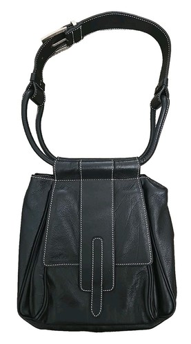 Borsa a tracolla donna Hogan chiusura a scatto pelle testurizzata tracolla larga nera media