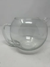 Small Glass Pitcher Short and Round with Handle 5 in H x 7.5 in width 4.5 in D