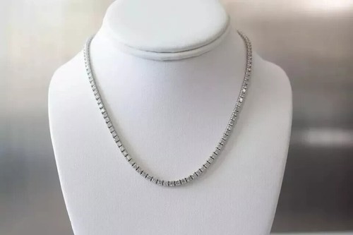 25Ct Round Lab Created Diamond Women Tennis Necklace 14K White Gold Plated 18"In - Picture 5 of 5