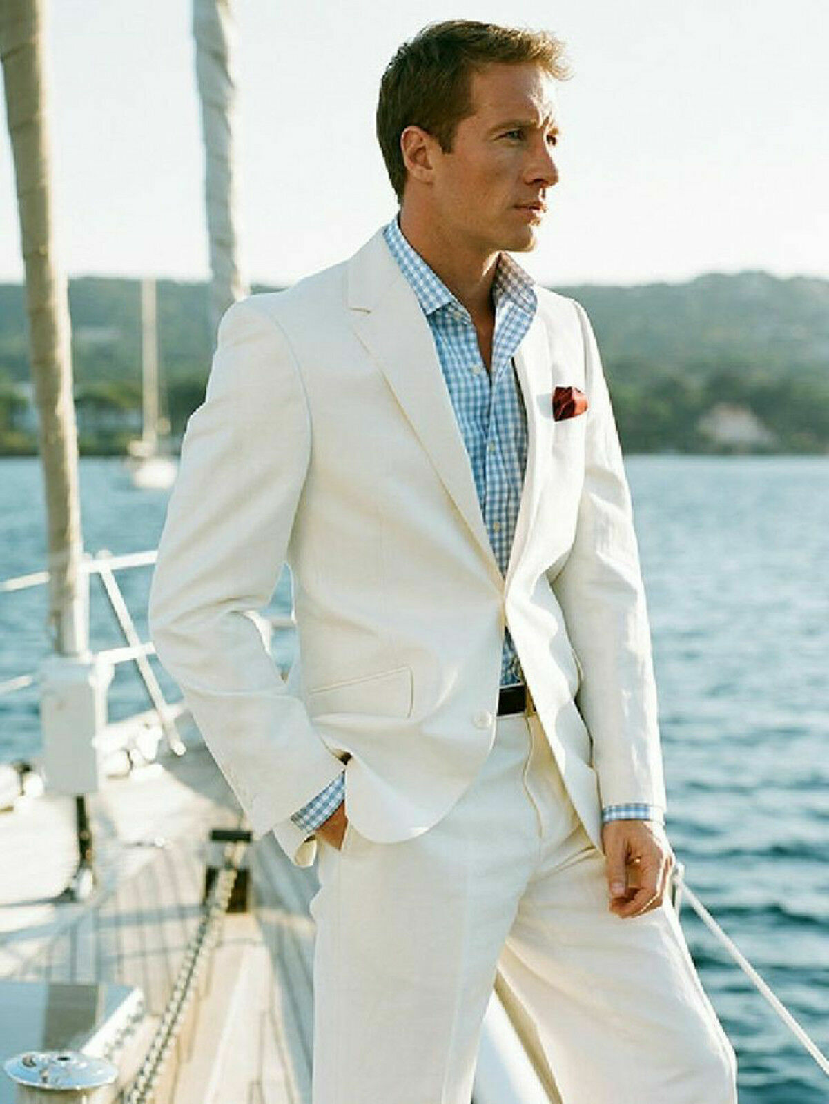 Men Ivory Off White Suits Designer Grooms Wedding Dinner Suits (Coat+Pant)