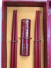 Gift Set 2 Pairs Plum Blossoms Flowers Painted 9" Wooden Chopsticks w/ 2 Holders