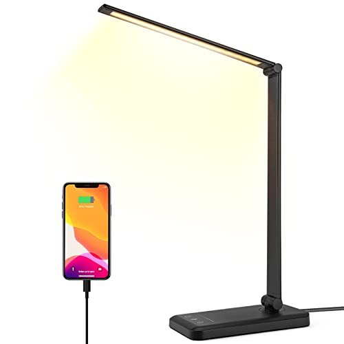 Led Desk Lamp, Desk Lamp with USB Charging Port, 5 Color Modes, 10 Black - Foto 1 di 7