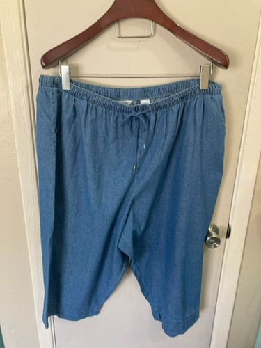 NWT Coral Bay 3X Elastic Waist Drawstring Lightweight Light Blue Jeans Capris