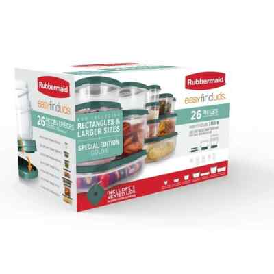 Rubbermaid EasyFindLids 26 Piece Plastic Food Storage Container Set with Vents..