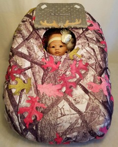Car Seat Cover Gray Buck Baby Cozy Pink Fleece Custom Embroidery Infant Carrier