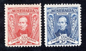Australia 1930 Set of 2 Sturt Explorer, Scott 104-105 MH, value = $9.25