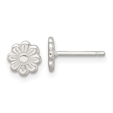 Sterling Silver Polished and Grooved Flower Childrens Post Earrings