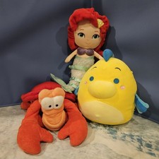 Disney Little Mermaid Ariel Sebastian Flounder Plush Bundle Squishmallow