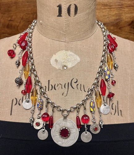 Moroccan Red Berber Amulet coins & Vintage Millefiori Venetian Rolo Necklace. - Picture 11 of 18