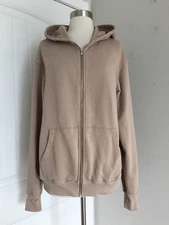 JOAH BROWN BEIGE FULL ZIP COTTON RELAXED FIT HOODIE ONE SIZE MADE IN USA