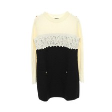 Chanel Coco Mark Button Dress Wool White Black Size 36 Length 30.3 in