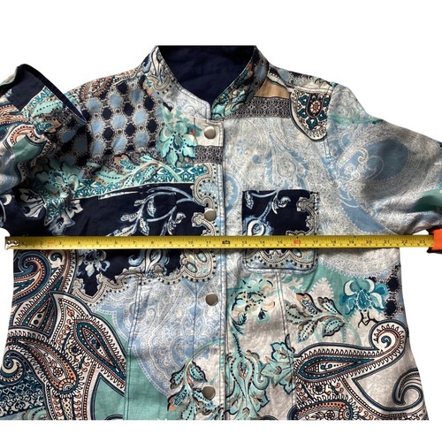Reversible Jacket Paisley Patchwork Mandarin Collar Blue Button Down Coat - Picture 6 of 6