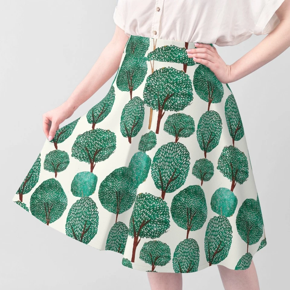 Stylised Trees Stretch Highlighted Tree Trunks Printed Cotton Fabric By The Yard - Image 3 of 4