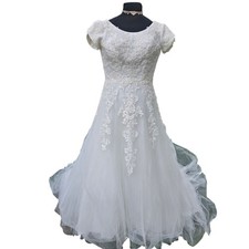 Vtg Bonny Bridal White Lace & Tulle A-Line Bridal Gown Wedding Dress
