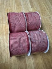 Lot of 4 WIRED Red & White Christmas RIBBON 2 1/2 in x 15 ft Bulk Celebrate It