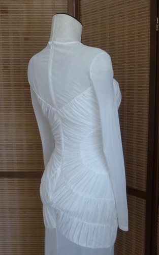 Anthropologie MISHA Blanco Acanalado Bodycon con Malla Transparente Sirena Maxi L=S/M $429 - Imagen 7 de 15
