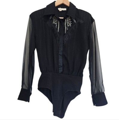  Cache Black Sheer Sleeve Bodysuit   Size S