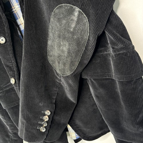 Eddie Bauer Mens 46 Black Corduroy Leather Elbow Patch Sport Coat Plaid Lined - Picture 4 of 11