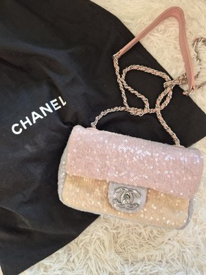 Limited Edition Chanel 18s Sequin mini Waterfall flap in Pink