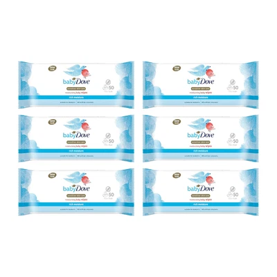 Baby Dove Rich Moisture Moisturising Baby Wipes 50 Pack - Pack of 6